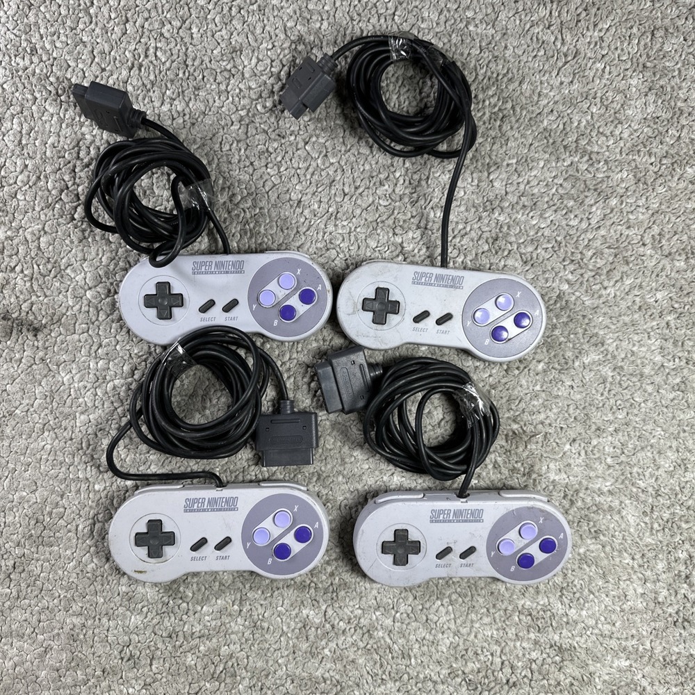 4 1991 Super Nintendo Original Controllers Authentic OEM OFFICIAL SNS-005 Tested